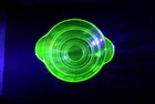 4.25" Bowl, Green Uranium Glass,  Paneled Ring  Pattern, Hocking Glass, 1930s