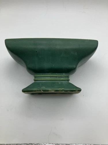 McCoy Planter USA 323 ~ Pedestal BOWL ~ Matte Green Rectangle  ~ Garden Club VTG