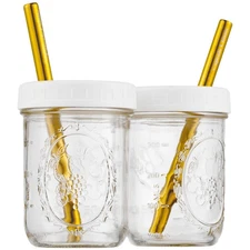 Reusable Wide Mouth Smoothie Cups for Boba Tea/Bubble Tea with Lids and Gold ...