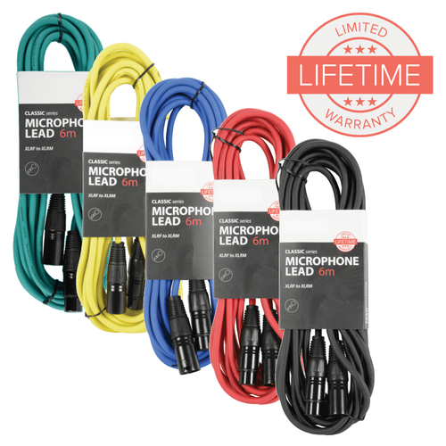 5 x 6M XLR to XLR Microphone Cables Audio Leads Multi Coloured Lifetime