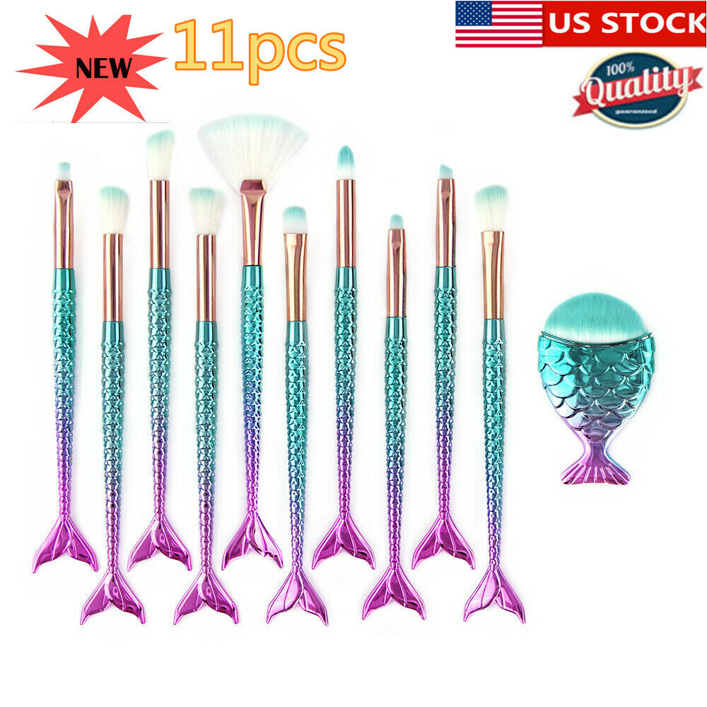 11pcs Mermaid Makeup Brush Set Shadow Eyeshadow Brushes Girl Friend