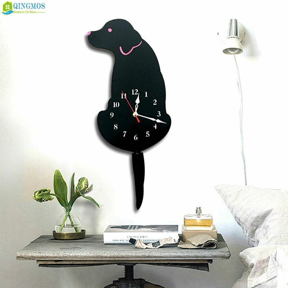 Cartoon Dog Wall Clock 3D Swing Tail Acrylic Stickers Watch Decor Living Room - Image 3 of 4