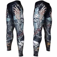 FY-106 SKULL CROSS Compression Skin Tights Base layer Spats Rash guard MMA BJJ
