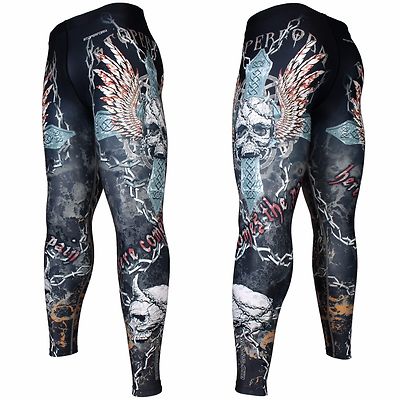 FY-106 SKULL CROSS Kompression Haut Strumpfhose Basisschicht Gamaschen Rash Guard MMA BJJ