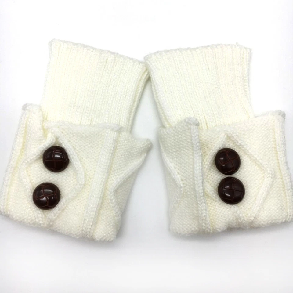 Invierno Calentador de Piernas Cortas Moda Botón Crochet Tejido Bota Calcetines Toppers Puños Foto 3 de 4