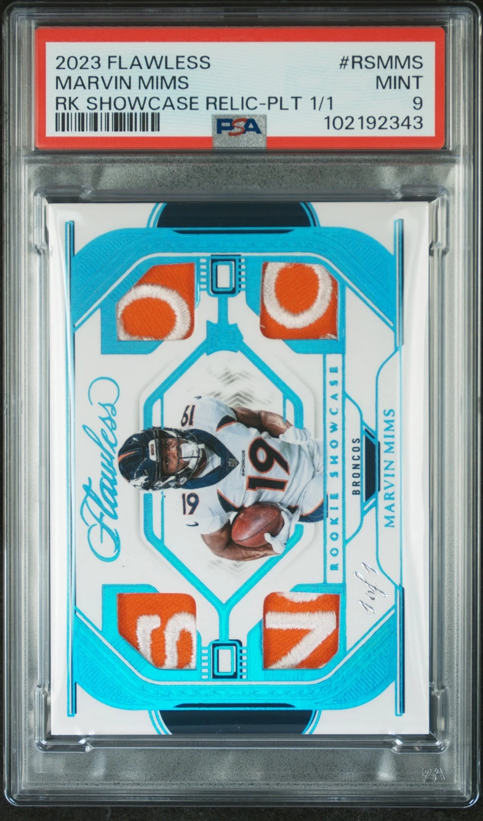 Marvin Mims Panini Flawless Rookie Showcase Relics #RSMMS Platinum 1/1