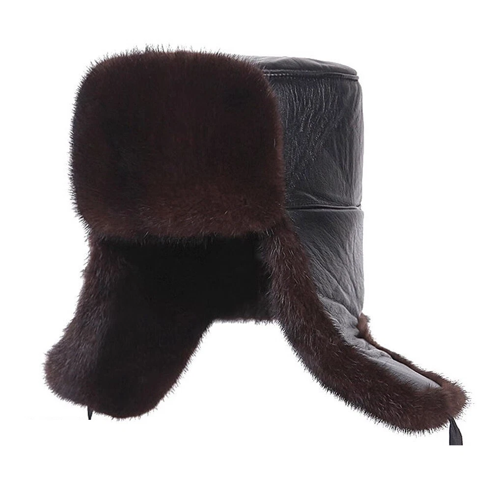 100% Real Mink Fur Hat Sheepskin Thicken Winter Warm Cap Ear Warm Ushanka Hat