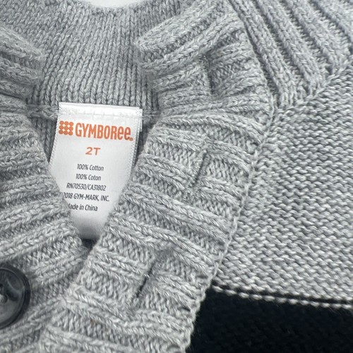 Gymboree 2T buttoned Gray Sweater Boys Winter Cotton Striped Henley - Picture 8 of 12