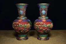 Chinese Vintage Lacquerware Carved Painted landscape Exquisite Vases Home Decor