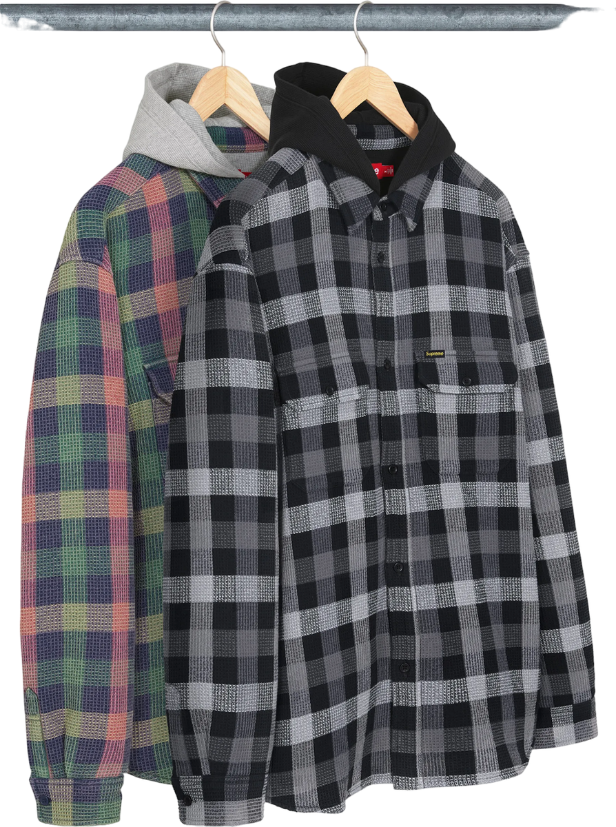 Supreme Waffle Plaid Hooded Shirt Black Multi 2colors FW24 Supreme Waffle Plaid Hooded Shirt Black Multi 2colors FW24