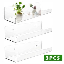 Clear Acrylic Floating Shelves Bathroom/Home Wall Mounted Storage Display Shelf