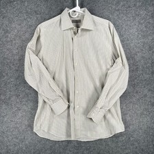 Canali Dress Shirt Men's Size 17 White Striped Long Sleeve Button Shirt Cotton