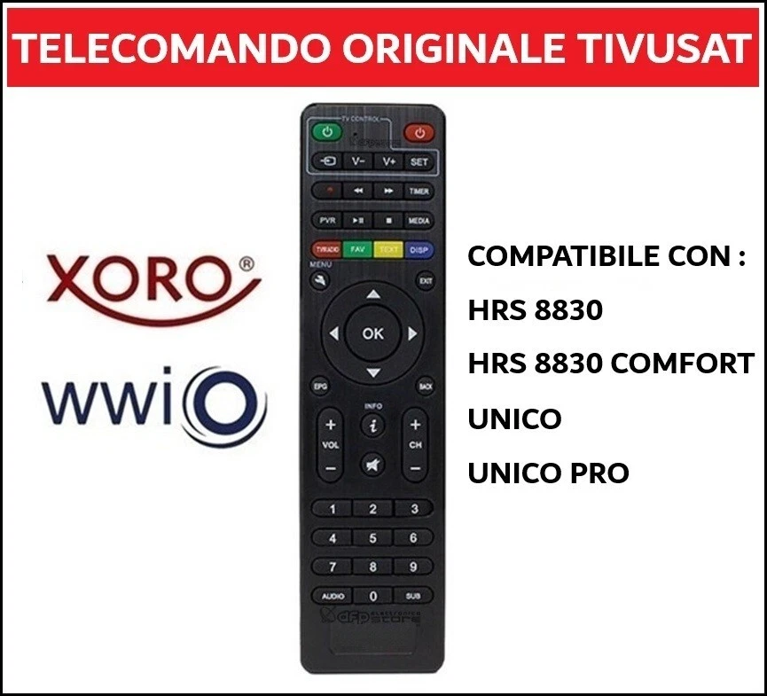 Telecomando Originale Per Decoder Tivusat XORO HRS 8830 WWIO UNICO e UNICO PRO