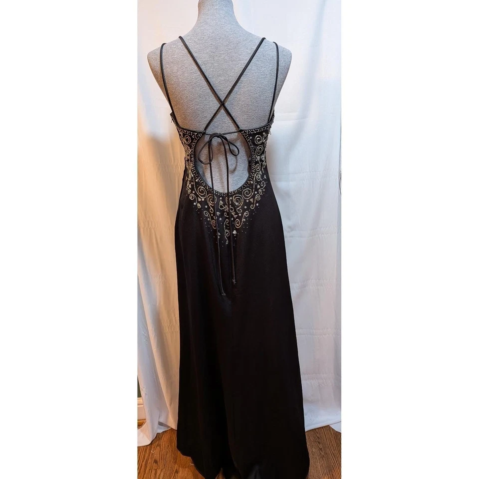 Whimsigoth праздник Новый год канун Babydoll гламурный Y2K вырез черный бисер 9/10 платье - Изображение 4 из 4