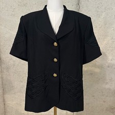 European 80s Vintage Black Embroidered Gold Button Blazer Parisian Chic Size XL