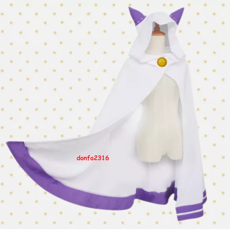Anime Re:Zero Emilia Cosplay Props Hooded Cloak Cat Ears Cape Uniform Costume - Image 4 of 4