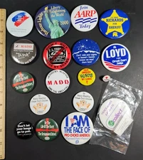 Lot of 18 Vintage Pin-Back Buttons – MADD, Anti-Smoking, Political, PSA Rare HTF