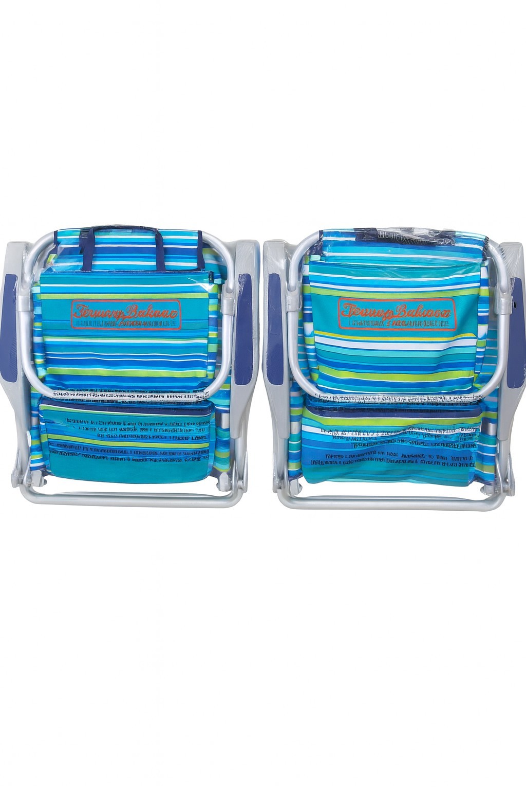 2-Pack Tommy Bahama Beach Chair Lay Flat Reclining Adjustable, Green Stripes NEW