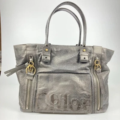 Sac fourre-tout en cuir Chloe Eclipse gris métallisé #2395 - Photo 1/4