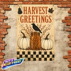 Crow and Pumpkin Welcome Tin Metal Sign Vintage Halloween Decor