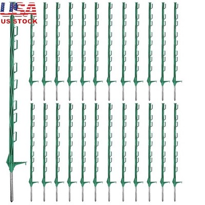 Electric Fence Posts Step-In 48in UV Resistant 8 Clips Durable Ground Stake New