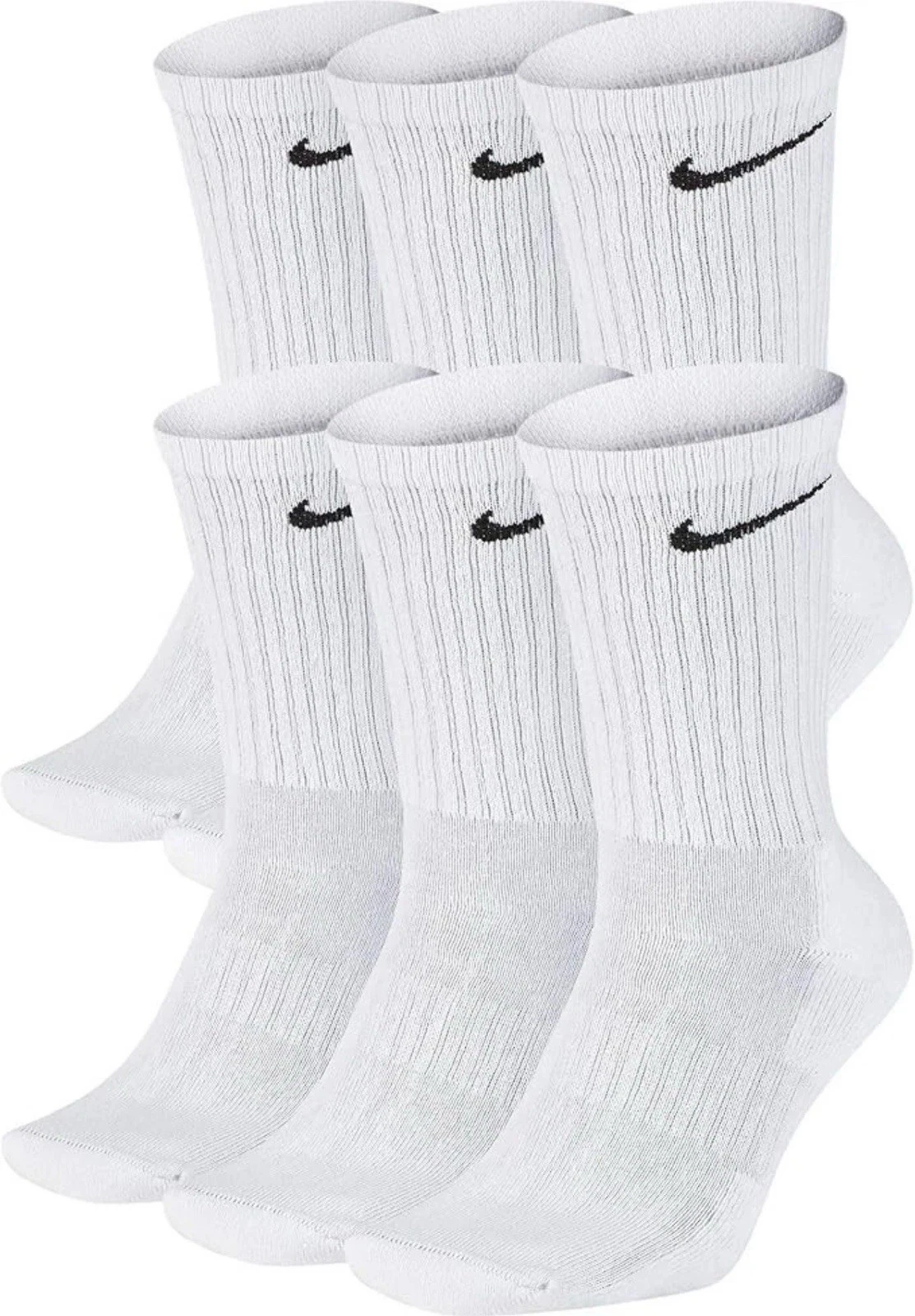 Nike Crew Socks White Black Swoosh Athletic Sports Socks Size Large 6 Pair NEW