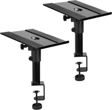 Clamp on Speaker Stand Desk Mount Set 10 x 9 inch Trays Height Adjustment
