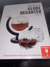 Whiskey Decanter Globe with 2 Whiskey Glasses - for Liquor Scotch Kemstood