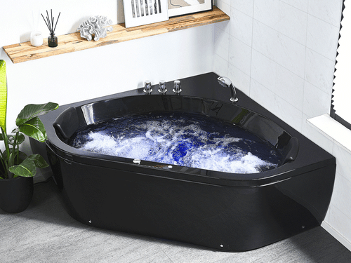 Whirlpool Badewanne 140x140 cm mit Armaturen 12 Massage Düsen Eckwanne schwarz - Bild 5 von 12