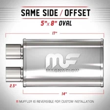 Magnaflow Muffler SS O O 5 X 8 inch Oval Same Side 2.5 inch inlet outlet 14210