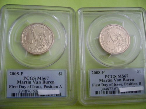 2008-P MARTIN VAN BUREN PCGS MS67 FDI POSITION A & B BUSINESS 2-COIN DOLLAR SET - Picture 2 of 12