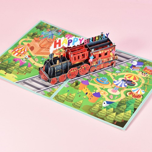 Birthday Train Greeting Card Child Dad Hand-made Cards Creative Blessing - Picture 3 of 12