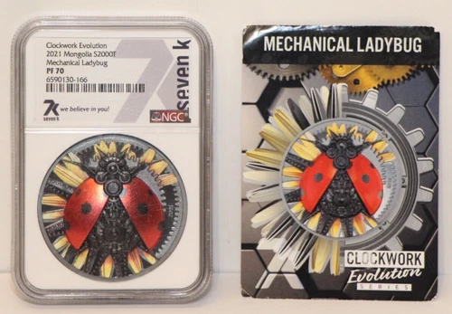 2021 Mongolia Clockwork Evolution: Mechanical Ladybug 3oz Silver Coin NGC PF 70