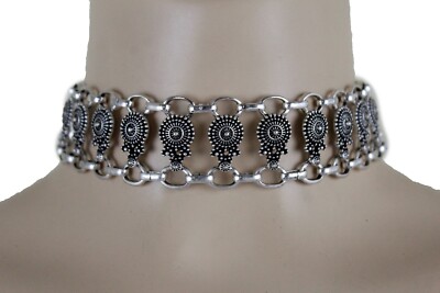 Women Choker Necklace Silver Metal Fashion Jewelry Set Mayan Style
