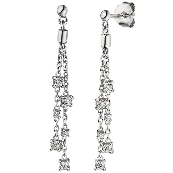 OhrhäNger 12 Zirkonia Weiß 925 Silber Rhodiniert 41,3X4,1Mm Ohrschmuck Ohrringe-image