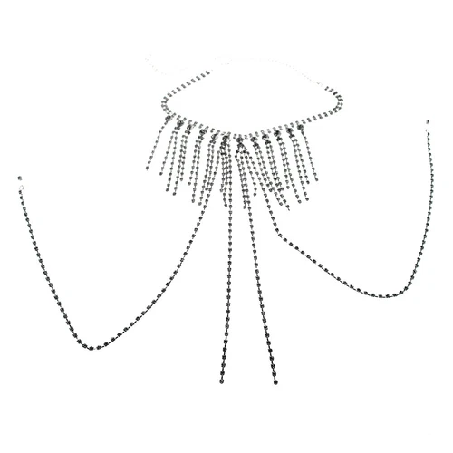 Non Piercing Nipple Rings Silver Rhinestone Body Chain Crystal Necklace Women - Picture 4 of 10