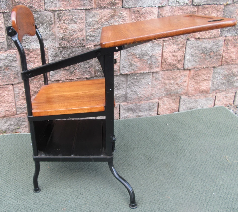 Escritorio escolar industrial vintage para estudiantes y niños con ranura para bolígrafo de pozo de tinta almacenamiento Foto 4 de 4