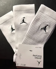 Authentic JORDAN Crew Socks / 3 Pack / Everyday Max / Men's Size 8 -12 / WHITE