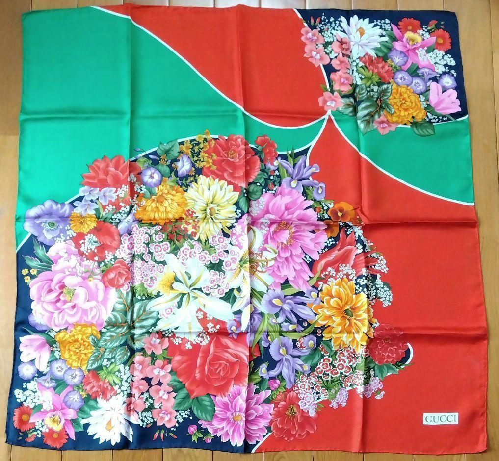 【GUCCI】　スカーフ GUCCI adidas グッチ アディダス maxi flower シルクスカーフ