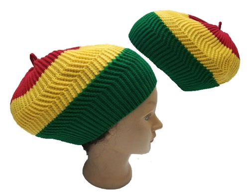 Rasta Colors Dreadlocks Tam Hat Beret Cap Reggae Marley Jamaica Red Yellow M/L - Picture 2 of 8