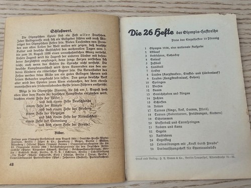 Olympiade Olympia 1936 PRE WW2 Original Germany German Booklet 1st Top Brass ... - Bild 15 von 16