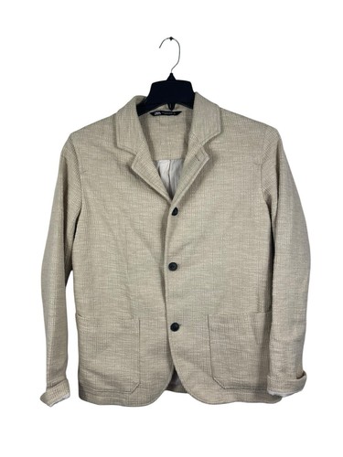 Zara Beige Herren Strukturiert Knopfleiste V-Ausschnitt 3 Knopf Blazer Gr. S