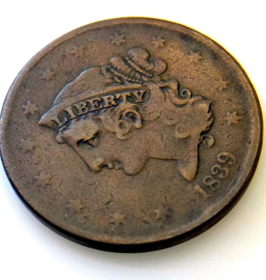 Very RARE! 1839 N-6 Coronet Booby Head Large Cent w/ Reverse Die Crack Error! - Image 2 of 4