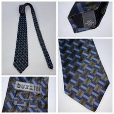 Bugatti Neck Tie Blue Olive Check 100% Silk 4” W / 56” L Made In USA YGI V4-211