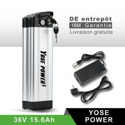 YOSE POWER 36V15.6Ah E-Bike Batterie de Vélo Electrique avec Chargeur Pour 350W/500W Moteur