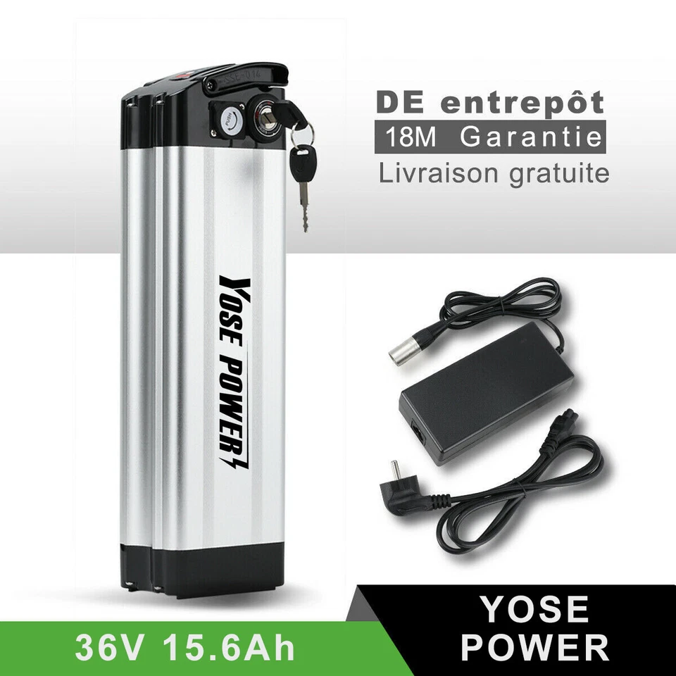 YOSE POWER 36V15.6Ah E-Bike Batterie de Vélo Electrique avec Chargeur Pour 350W/500W Moteur