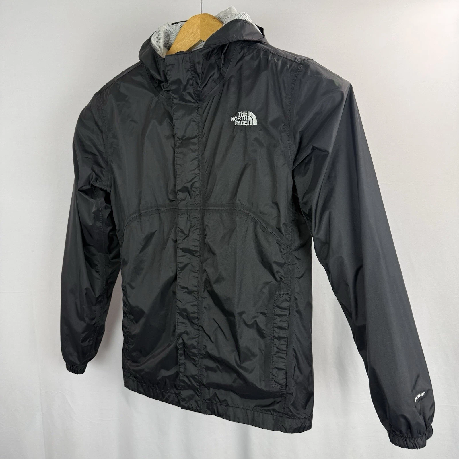 The North Face HyVent Windbreaker Jacket Boys XL Black Hard-Shell Hooded Zip-Up