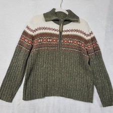 Tiara International Sweater Womens Large Green Fair Isle Ski Full Zip Collared