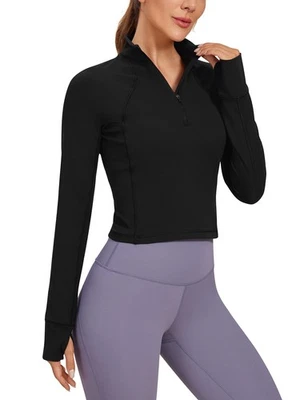 Damen Butterluxe 1/2 Reißverschluss Langarmshirt Sport Pullover Crop Oberteil... - Bild 1 von 4