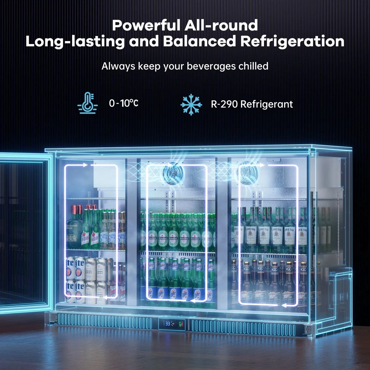 Commercial 3 Door 304 Stainless Under Bench Beer Back Bar Fridge Refrigerator - Picture 18 of 19